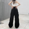 thumbnail image 2 of Pantalones Cargo holgados de pierna ancha para mujer, Joggers casuales, pantalones de chándal de cintura baja sólidos, pantalones con cordón, ropa de calle Y2k, pantalones de chándal sueltos, 2 of 5