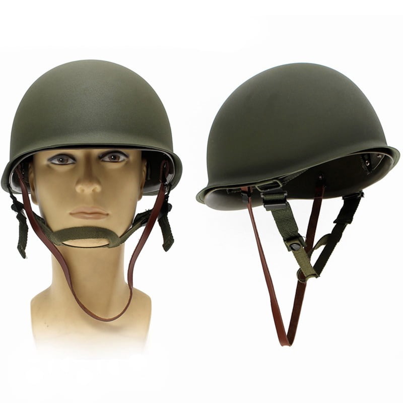 WW2 Gear WWII US Army M1 Helmet WW2 Helmet Metal Steel Shell Replica with Net/Canvas Chin Strap/Cat Eye Band 