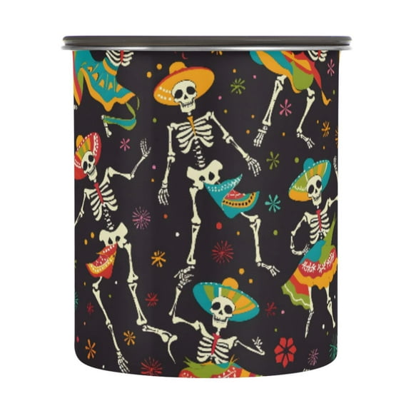 Suagr Skulls Day Of Dead Airtight Coffee Bean Canister 30oz Food Storage Containers with Lids For Gournd, Tea, Sugar, Flour, Rice, Cereal, Candy Cookie Jar