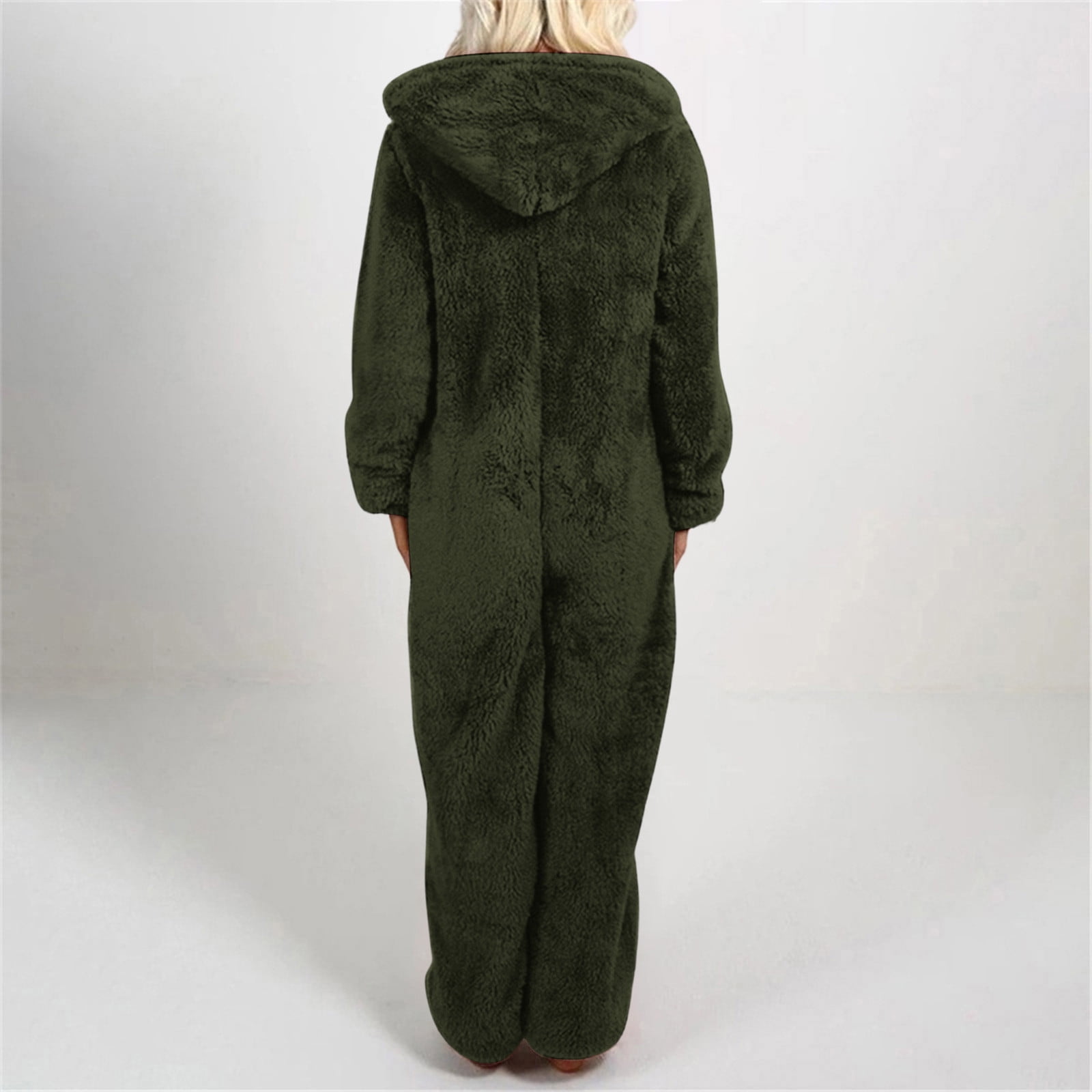 Xdegoge Womens Onesie Pajamas Plus Size Lounge Fleece Cute Hooded Zip Up Jumpsuit with Pockets Cozy Onesies Winter Sleepwear Long Sleeve One Piece Outfits