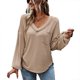 thumbnail image 1 of Camisa de trabajo diaria holgada para mujer con bolsillo en el pecho, cuello en V XL, manga larga, color caqui, 1 of 8