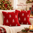 thumbnail image 5 of LOMYOLO Christmas Pillow Covers 18x18IN Set of 2,Soft Faux Fur Throw Pillow Case with Embroidered Christmas Tree, Holiday Decorative Pillowcases for Couch Sofa Bed Farmhouse Winter Xmas Decor-RED, 5 of 7