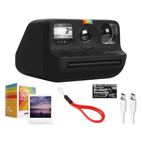 Polaroid Go Instant Camera Black with Double Pack of Color Film and Microfiber Cloth