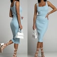 thumbnail image 2 of WUXIAN Bodycon Dresses For Women Solid Color Sleeveless Sweetheart Neck Slim Fit Ruched Fashion Bandage Club Evening Party Midi Dress Tube Club Tank Clubwear,Light Blue,S, 2 of 9