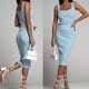 thumbnail image 2 of Vestido midi sin mangas elástico de color liso, informal y sexy para mujer - Poliéster, ropa de verano, versátil, estilo básico, varias tallas, 2 of 8