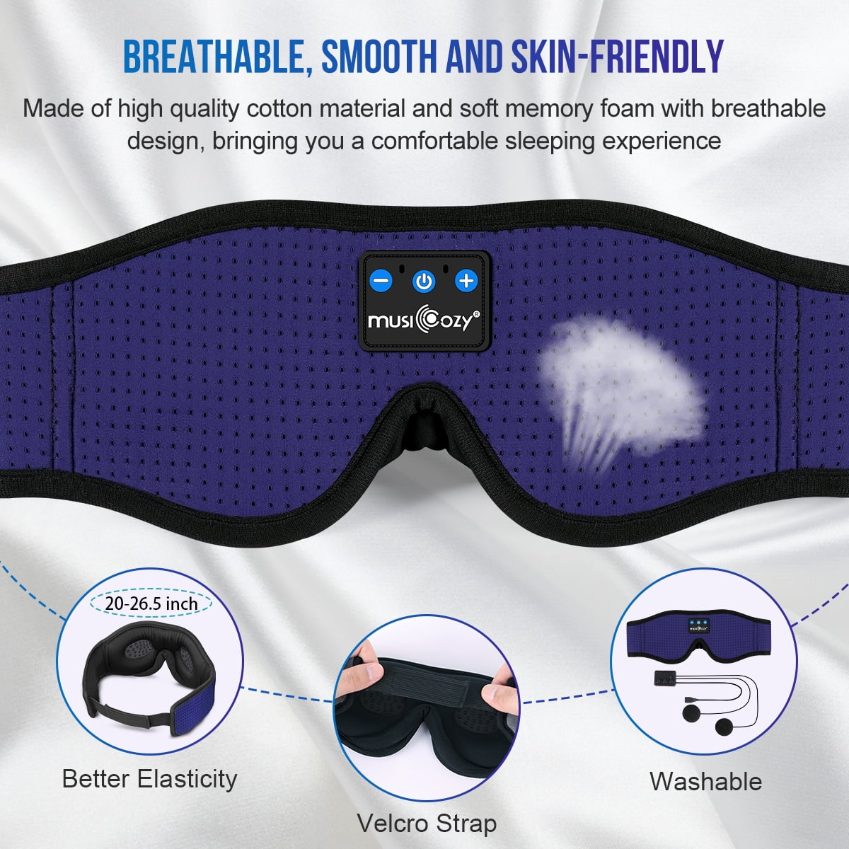 MUSICOZY Sleep Headphones Bluetooth Headband Breathable 3D Sleeping Headphones, Wireless Music Eye Mask Sleep Earbuds for Side Sleepers Women Office Air Travel Cool Tech Gadgets Unique Gifts