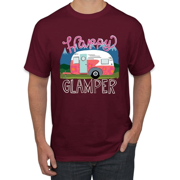 Happy Glamper | Fancy Camping Camper Van Caravan | Nature Lover Men's T-Shirt, Maroon, 5XL