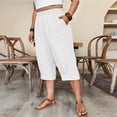 thumbnail image 6 of Axiiglly Capris for Women Elastic High Waist Wide Leg Rolled Cuffs Capri Pants with Pockets Beach Holiday Boho Cropped Pants, S-2XL, 6 of 9