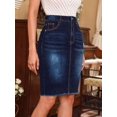 thumbnail image 3 of Dark Wash High-Waist Raw Hem Pencil Denim Skirt For Women, 3 of 8