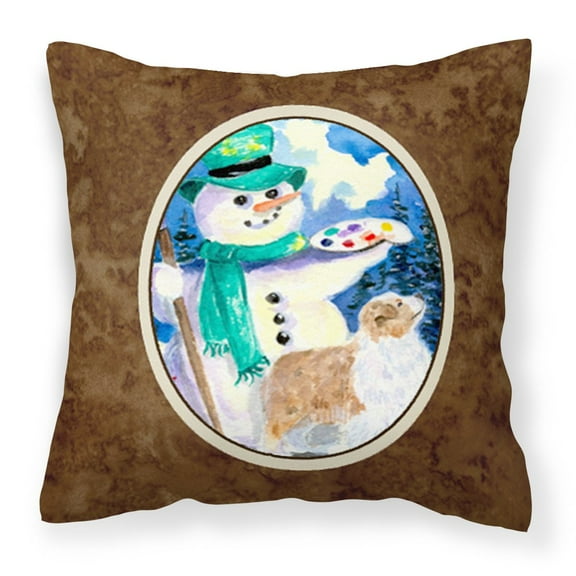 Carolines Treasures SS8996PW1414 Snowman with Australian Shepherd Fabric Decorative Pillow, 14Hx14W, multicolor