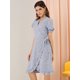 thumbnail image 4 of Vestido con dobladillo con volantes y cinturón con lazo floral y manga abullonada para mujer Púrpura L, 4 of 6
