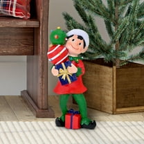 Fraser Hill Farm 30-inch Elf Figurine Holding Presents with Built-in Multicolor LED Lights, FFMG030-1ELF-MLT