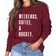 thumbnail image 2 of Sudadera informal de cuello redondo para mujer, de manga larga, holgada, con letras estampadas, color rojo vino, talla M, para primavera/otoño, 2 of 5