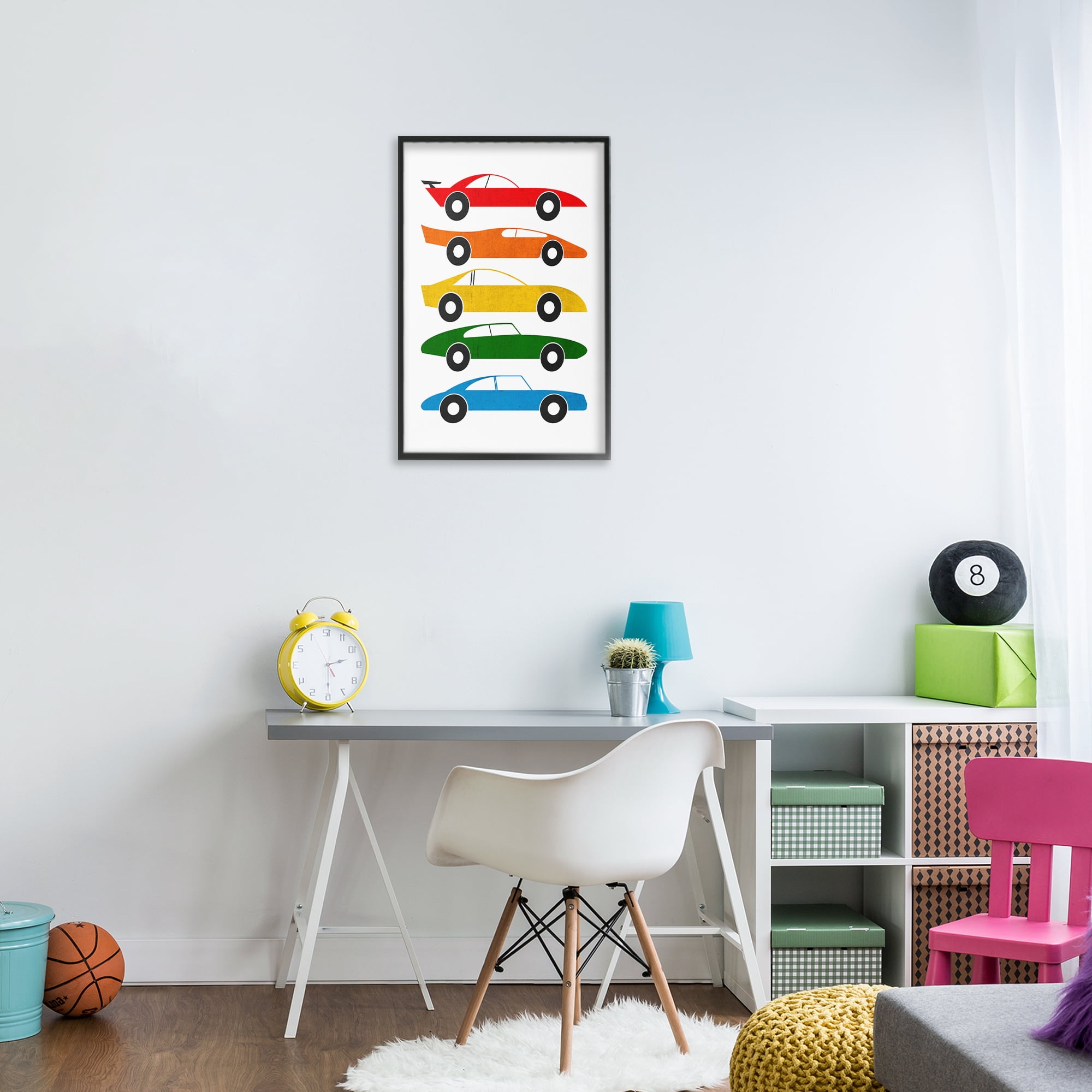Stupell Industries Colorful Midcentury Cars Black Framed Giclee Art, design by Tom Quartermaine
