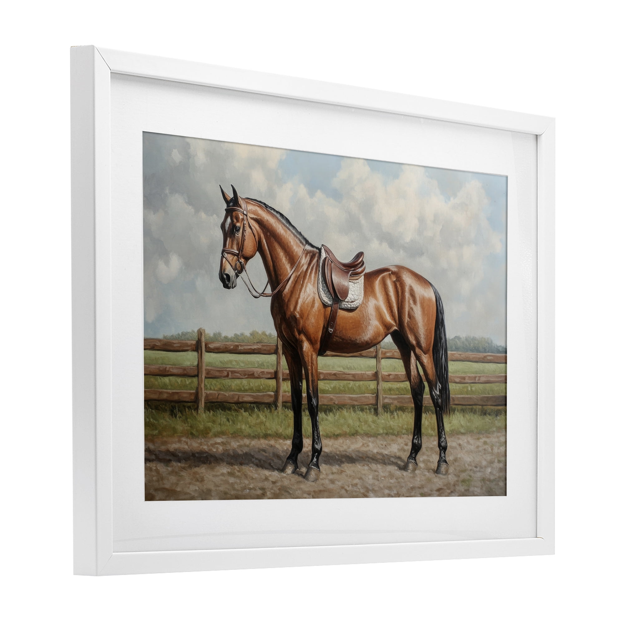 Stupell Industries Sunshine Pony on Farm Path White Framed Print Under Glass, design by Petal Prints Design
