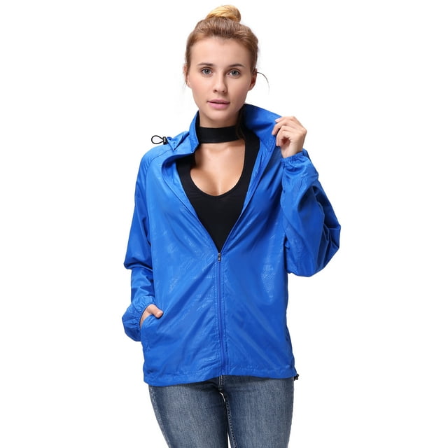 Fashion Womens/Mens Outdoor Lightweight windbreaker Jackets Waterproof Rain Coat Outwear Zip-Up Long Sleeve Hoodie Sport Windbreaker