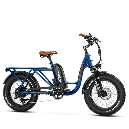 Addmotor Cargo Electric Bike, 105 Miles Range Electric Bicycle, 750W 48V 20AH Removable Samsung Battery UL Certified, Fat Tire Ebike for Adults, Shimano 7 Speed, M-81 Blue