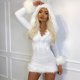 thumbnail image 1 of Falda de felpa Sexy para mujer, vestido de Navidad, dobladillo de felpa, empalme frenilum, Color sólido, cuello en V, falda con capucha, Vestidos blancos femeninos, 1 of 4