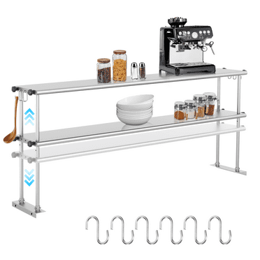 Double Overshelf of Stainless Steel 12'' x 72'' Weight Capacity 480lb, Adjustable Commercial 2 Tier Shelf for 72" Prep & Work Table in Restaurant, Home and Kitchen and Workshop