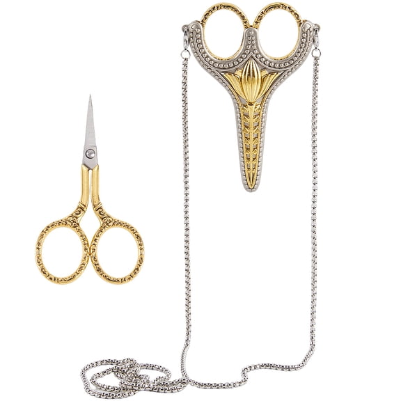 Vintage Stainless Steel & Iron Sewing Scissors with Chain for Needlework Golden 19.09 inch(48.5cm)
