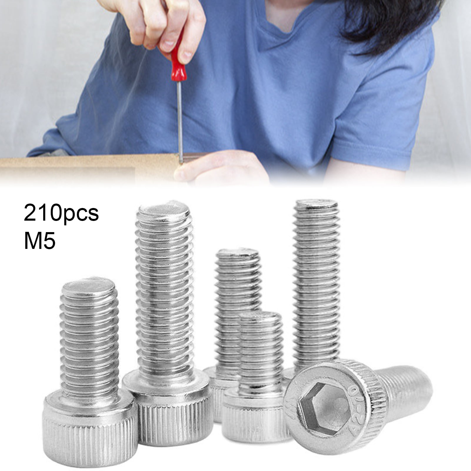 210 Item Pack Nuts & Washers Stainless Steel Hexagon Head Bolts Set Screws 