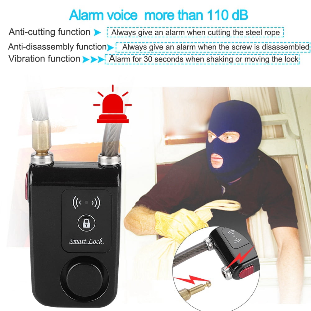 YAHHU 31.5 in / 80 cm Smart Keyless Bluetooth Lock Waterproof 110dB Wire Rope Anti-theft Alarm Bicycle Lock