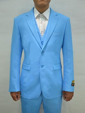 Men's Turquoise 3 Piece Suit Plain 