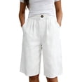 thumbnail image 2 of Casual Shorts for Women High Waist Loose Summer Bermuda Pants with Button Comfortable Solid Color Womens Shorts White XXL, 2 of 6