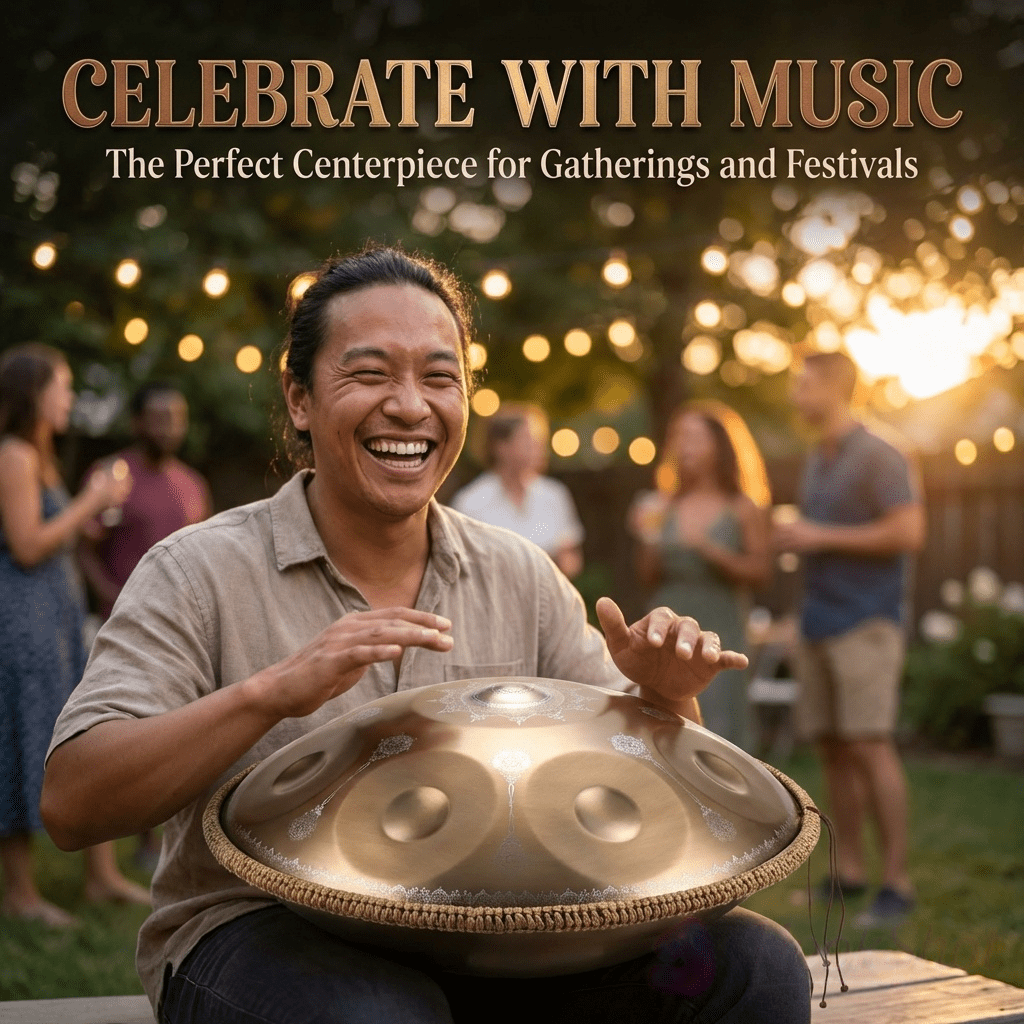 22-inch 10-Note Meditation Handpan, Dual Sound Modes Art Device for Celebration, Champagne Gold
