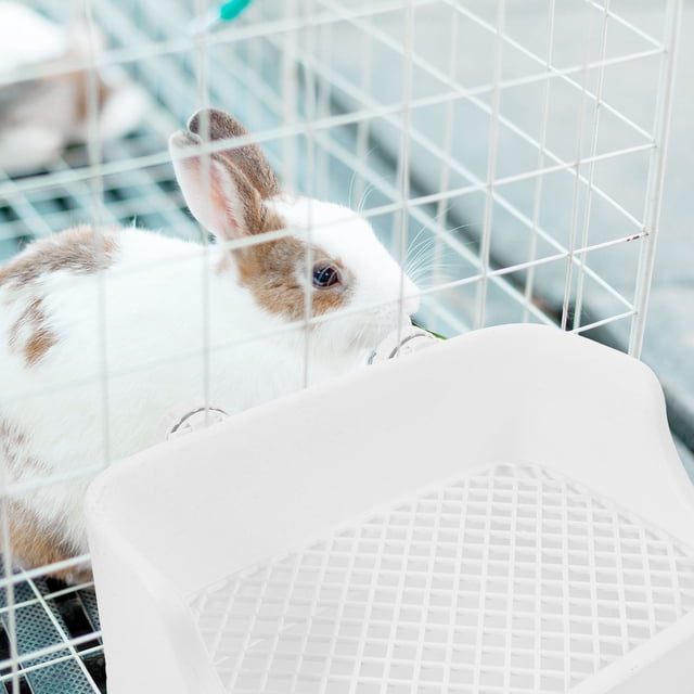 SEWCHICS Pet Litter Box White Plastic Rectangle Cage Toilet for Rabbits Hamsters Guinea Pigs