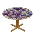 thumbnail image 3 of Nawypu Spring Vintage Floral Purple Iris Elastic Fitted Edged Round Tablecloth Anti-Shrink Table Cloth Washable Table Cover for Indoor Outdoor Party Picnic Dinner Decor, 3 of 7