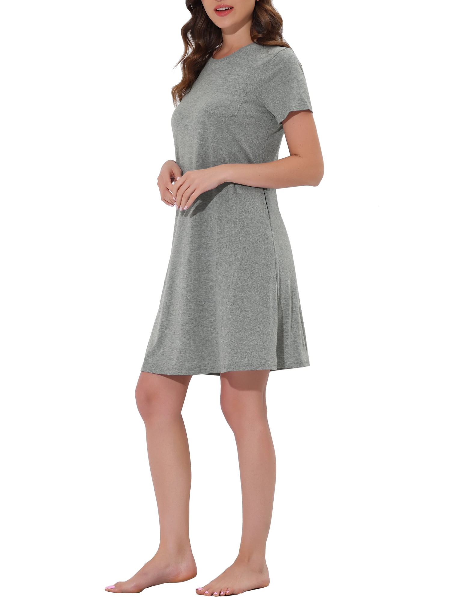 Unique Bargains Women's Pajama Dress Sleepwear with Pockets Nightshirt Lounge Nightgown