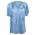 thumbnail image 3 of Womens Blouses Fashionable Satin V Neck Pleated Button Short Sleeved Shirt with Ruffled Edges Going Out Tops for Women, 3 of 6