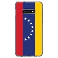 thumbnail image 1 of DistinctInk Clear Shockproof Hybrid Case for Samsung Galaxy S10e (5.8" Screen) - TPU Bumper, Acrylic Back, Tempered Glass Screen Protector - Venezuela Flag Red Blue Yellow - Venezuela, 1 of 2