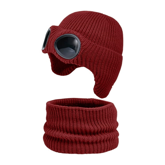 VNKIDY Kids Hats Children Winter Knitted Hat With Goggles Solid Color Warm Full Face Cover Hood With Neck Warmer Stylish Cap For Boys Girls In Cold Weather Classic Headwear