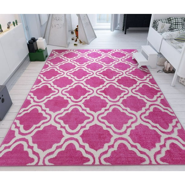 Modern Rug Pink 7'10''X10'6'' Lattice Trellis Accent Area Rug Entry Way