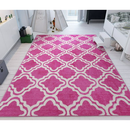 Modern Rug Pink 5'X7' Lattice Trellis Accent Area Rug Entry Way Bright Kids Room Kitchn Bedroom Carpet Bathroom Soft Durable Area (Best Way To Get Rid Of Pink Eye Fast)