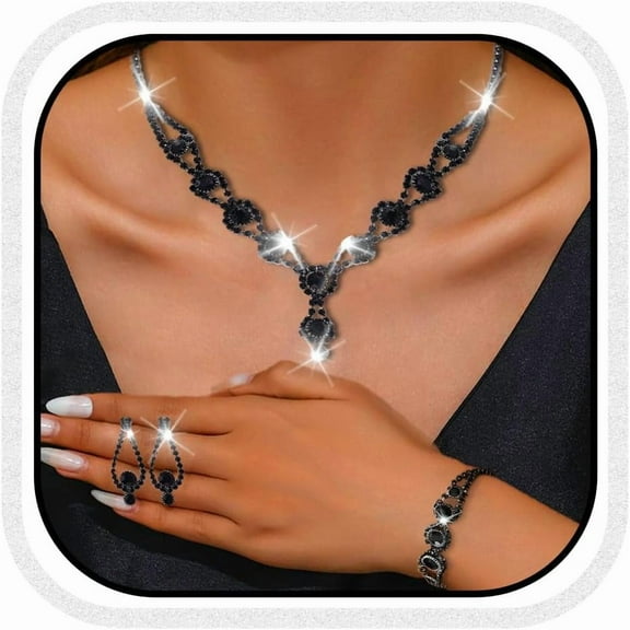 Women's Bridal Jewelry Set Rhinestone Necklace, Earrings, and Bracelet Set Formal Prom Dress Jewelry Set