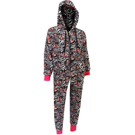 - Betty Boop Black And White Zebra Plush Onesie Hooded Pajama