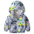 thumbnail image 3 of FYMNSI Toddler Boys Hooded Jacket Windbreaker Lightweight Zip up Hoodies Outwear Cartoon Fall Clothes for Kids 12-18M Gray, 3 of 9