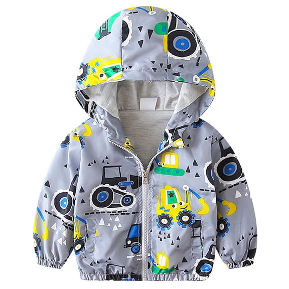 IDOPIP Toddler Baby Boys Girls Hooded Jacket Windbreaker Dinosaur Print Coat Kids Summer Autumn Long Sleeve Zip Up Lightweight Windproof Outwear 12-18 Months Gray