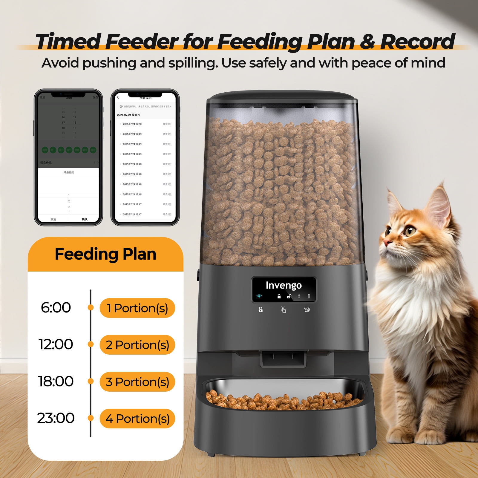 Automatic Cat Feeder, 5L Smart Dry Food Dispenser with 5G/2.4G WiFi App Control, Programmable Portions, Dual Stainless Steel Bowls, Ideal for Multi-Pet Households, Black