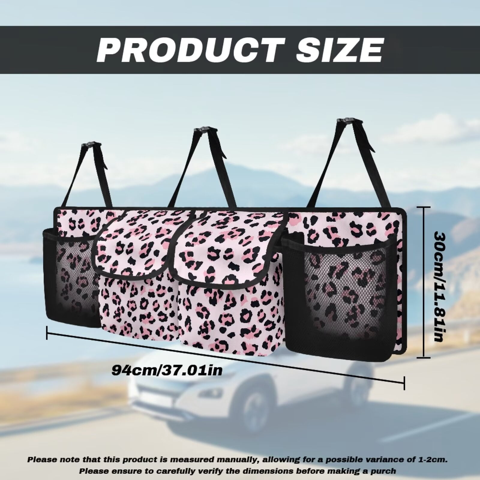 KUIFORTI Trunk Organizer for Car, SUV, Sedan, Van, Truck, Pink Leopard Print Car Organizer Novelty Automotive Accessories 37.01"*11.8" Car Basket Organizer with Adjustable Straps