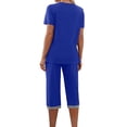 thumbnail image 5 of Zanvin Womens High Waisted Linen Capris Pants, Women's Short Sleeve V-Neck Top Cropped Pants Print Suit, Quickly Dried, Soft and Breathable, Blue, M, 5 of 8