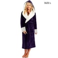 thumbnail image 3 of Women Bathrobe Long Sleeve Cozy Hooded Pajamas Household Dorm Shower Bath Solid Color Robe Autumn Winter Sleepwear Ladies Purple L, 3 of 7