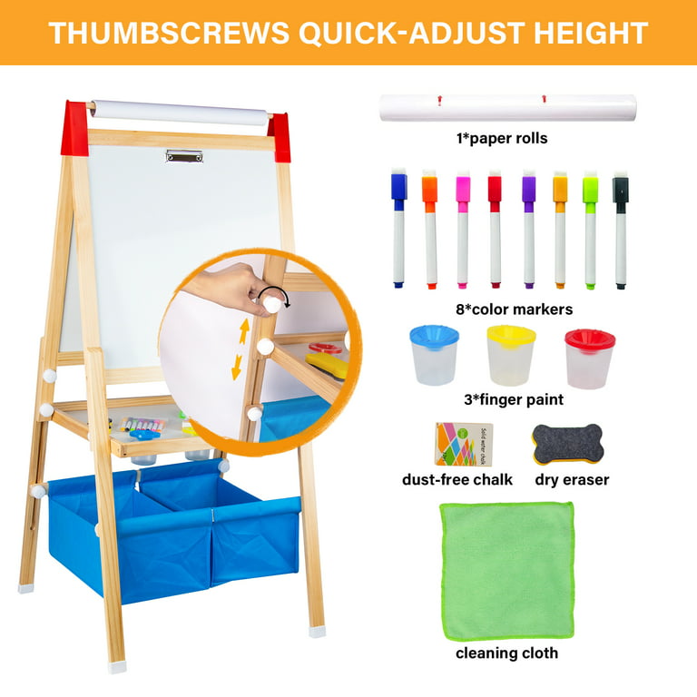 MEEDEN Easel for Kids, Double-Sided All-in-one Wooden Art Easel, Kids Art  Easel Set with Paper Rolls, Magnetic Easel with Whiteboard & Chalkboard,  Finger Paints, Accessories Easel for Toddlers