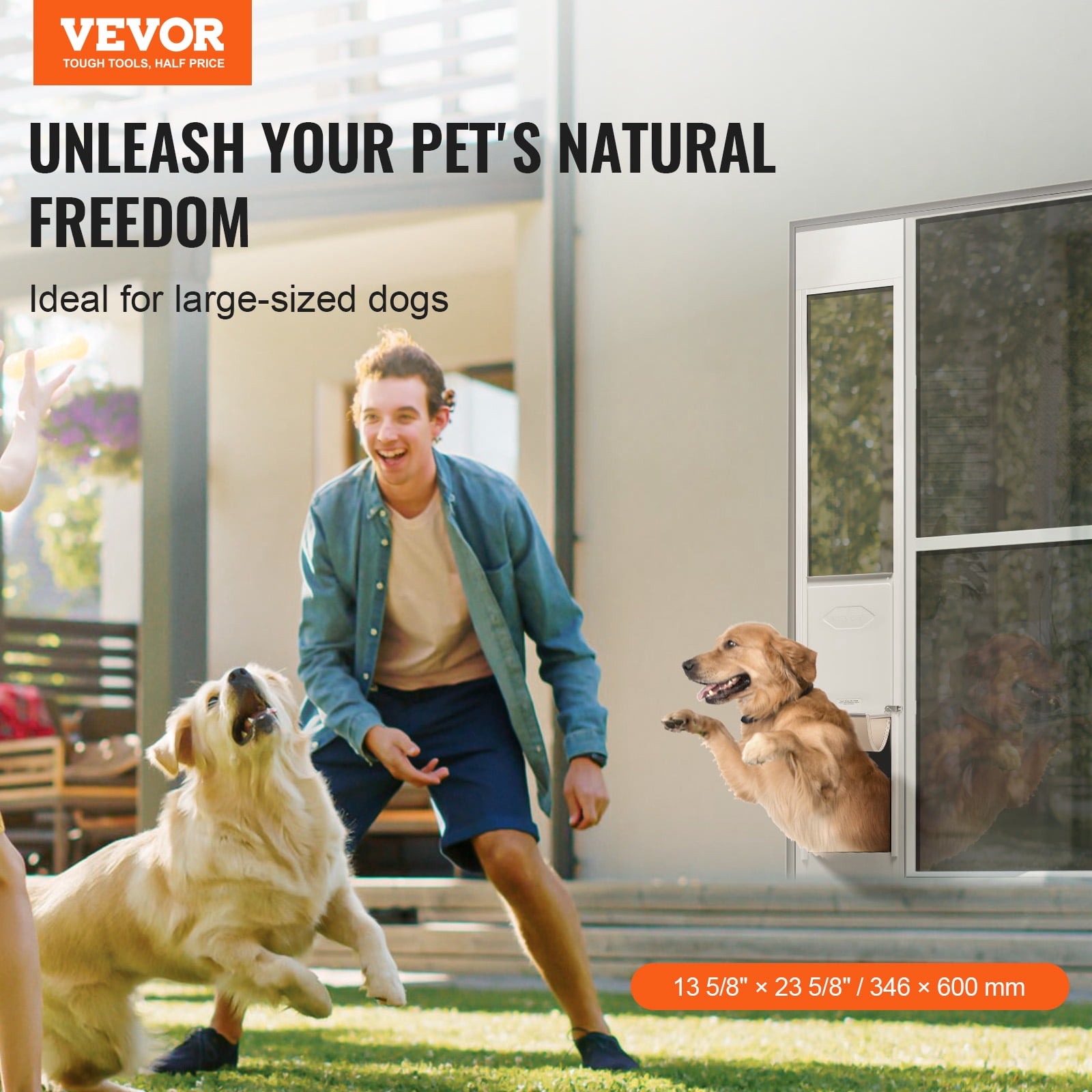 VEVOR Dog Door for Sliding Glass Door, 75 7/8"-80 11/16" Adjustable Height Doggy Door for Sliding Doors, Aluminum Frame Tempered Glass Pet Door with Hinge Structure Flap and Lock for Large-Sized Dogs
