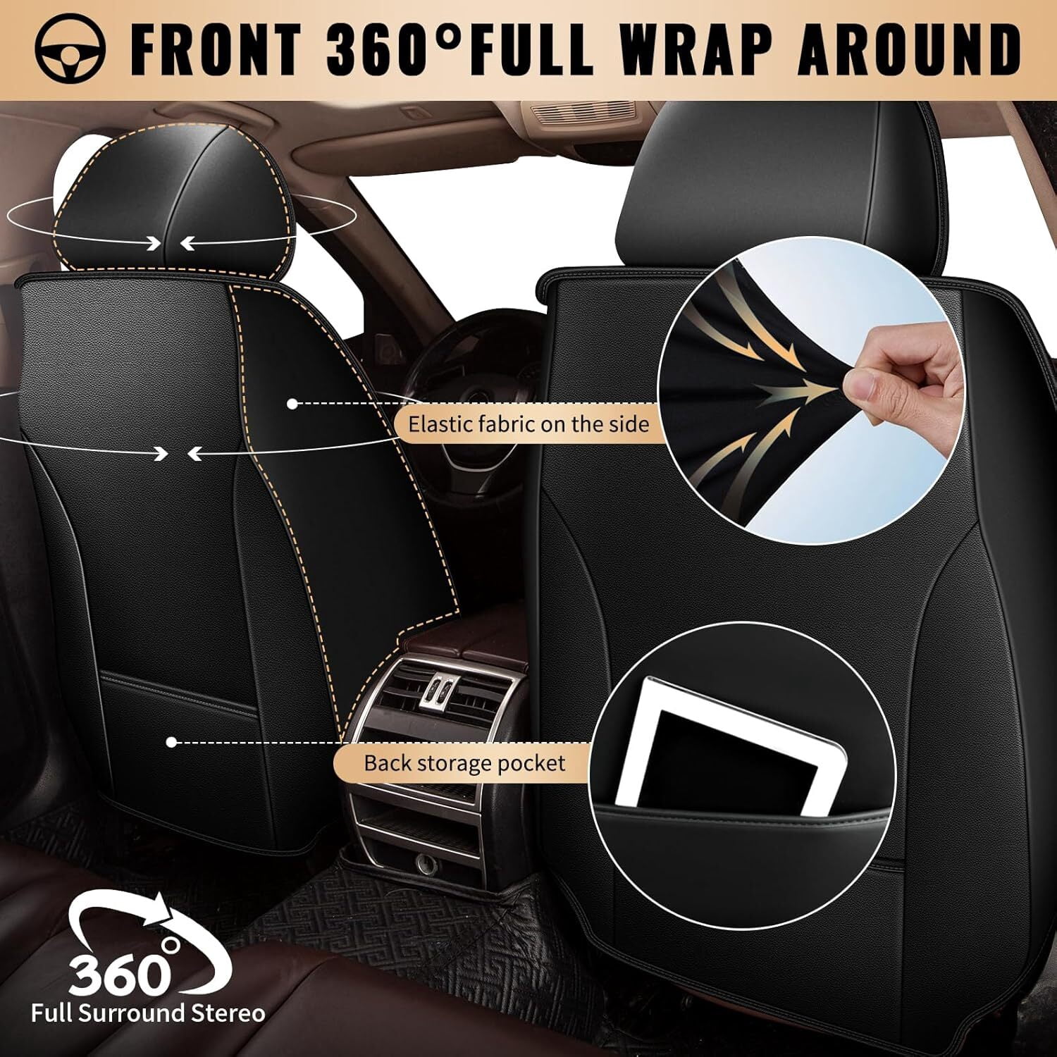 LAONNVIR Full Set Fit for Toyota RAV4 2013-2024 2025 Car Seat Cover Leather Waterproof Automotive Cushion Protector (Black,5 Seats)