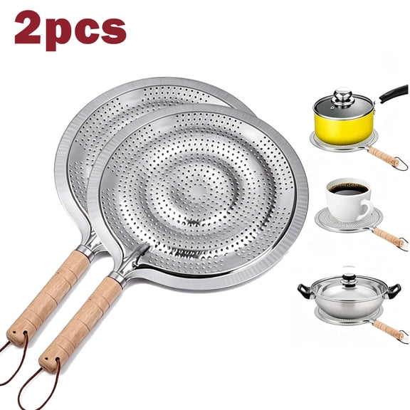 2pcs Cast Iron Induction Diffuser Plate With Wooden Handle - Flame Guard Simmer Plate Ring For Electric Gas Stove and Glass Induction Cooktop