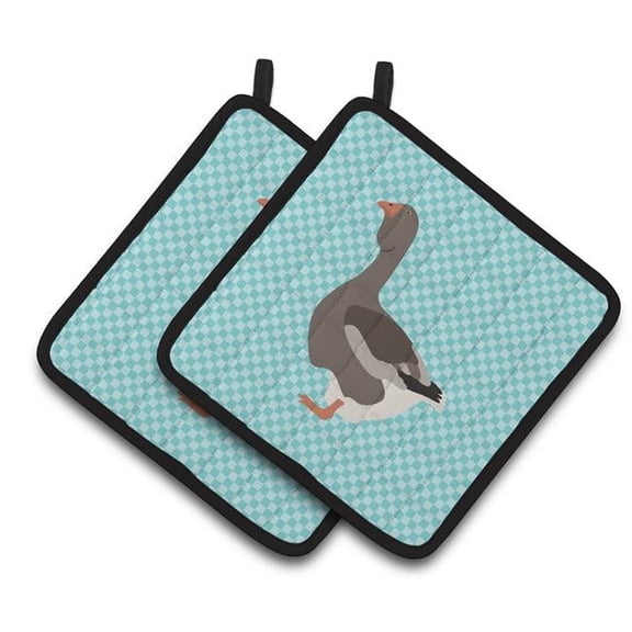 Caroline's Treasures Toulouse Goose Blue Check Pair of Pot Holders
